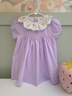 The Proper Peony 3t Purple Veggie Vegetable Smocked Ruffle Collar Kids Dress